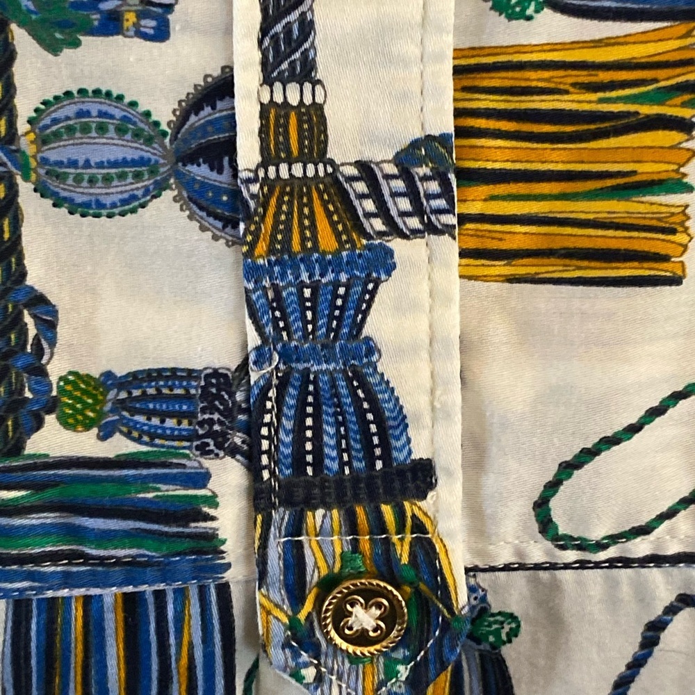 Tommy Hilfiger Blue & Gold Tassel Pattern Button Long Sleeve Up Shirt Old Money - Picture 11 of 12